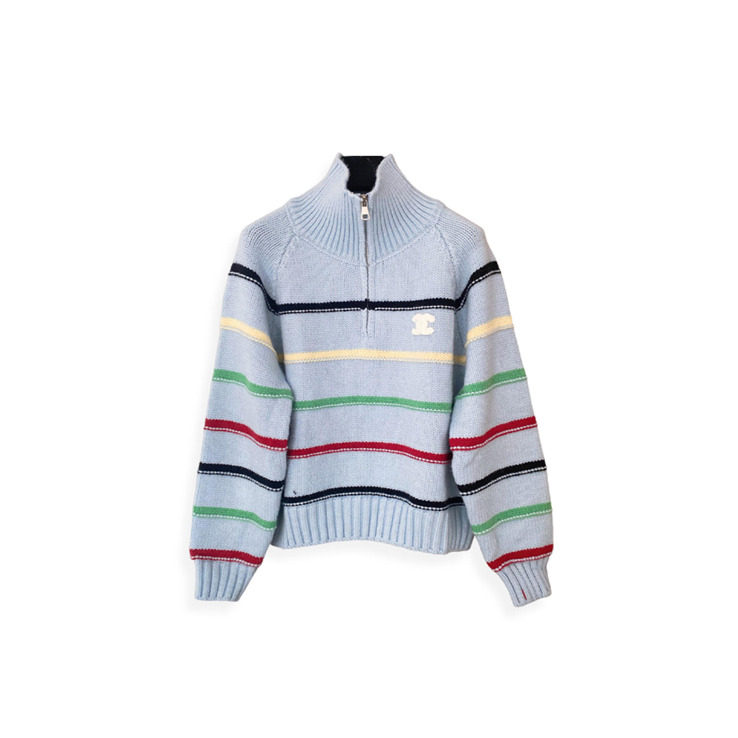 Ch**el colorful striped collared zipper knit long sleeve